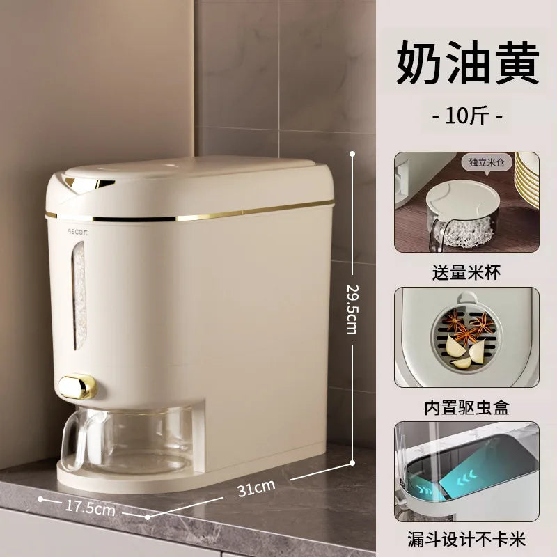 Rice bucket, household sealed rice tank, rice box, insect and moisture resistant, kitchen rice storage container, high-end