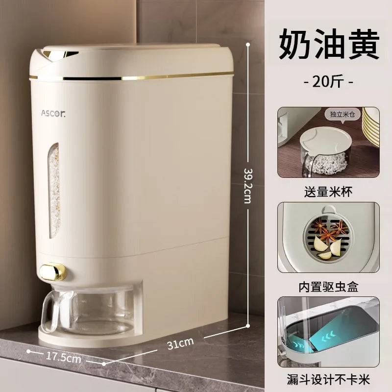 Rice bucket, household sealed rice tank, rice box, insect and moisture resistant, kitchen rice storage container, high-end