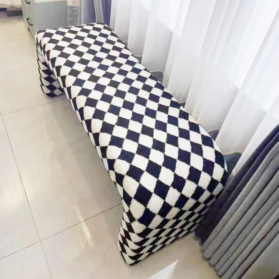 Solid Wood Faux Sheep Bed Bench Curved Anti-Bump Shoe Stool Sturdy Chair with AntiSlip Entryway Seat Easy Clean Durable Design