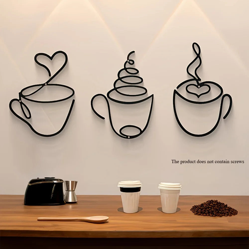 1/3pcs of Creative Coffee Wall Hangings, Coffee Shop Decorations,  Interior Wall Decorations, Wall Hanging Iron Paintings