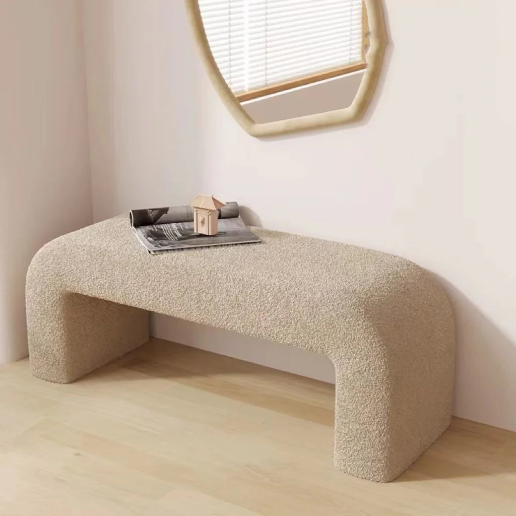 Solid Wood Faux Sheep Bed Bench Curved Anti-Bump Shoe Stool Sturdy Chair with AntiSlip Entryway Seat Easy Clean Durable Design