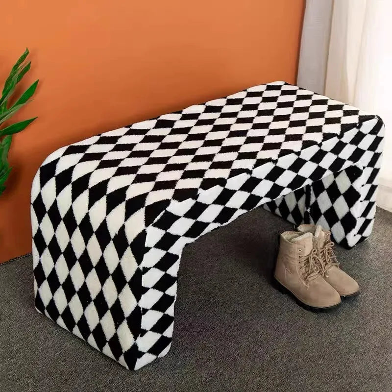 Solid Wood Faux Sheep Bed Bench Curved Anti-Bump Shoe Stool Sturdy Chair with AntiSlip Entryway Seat Easy Clean Durable Design