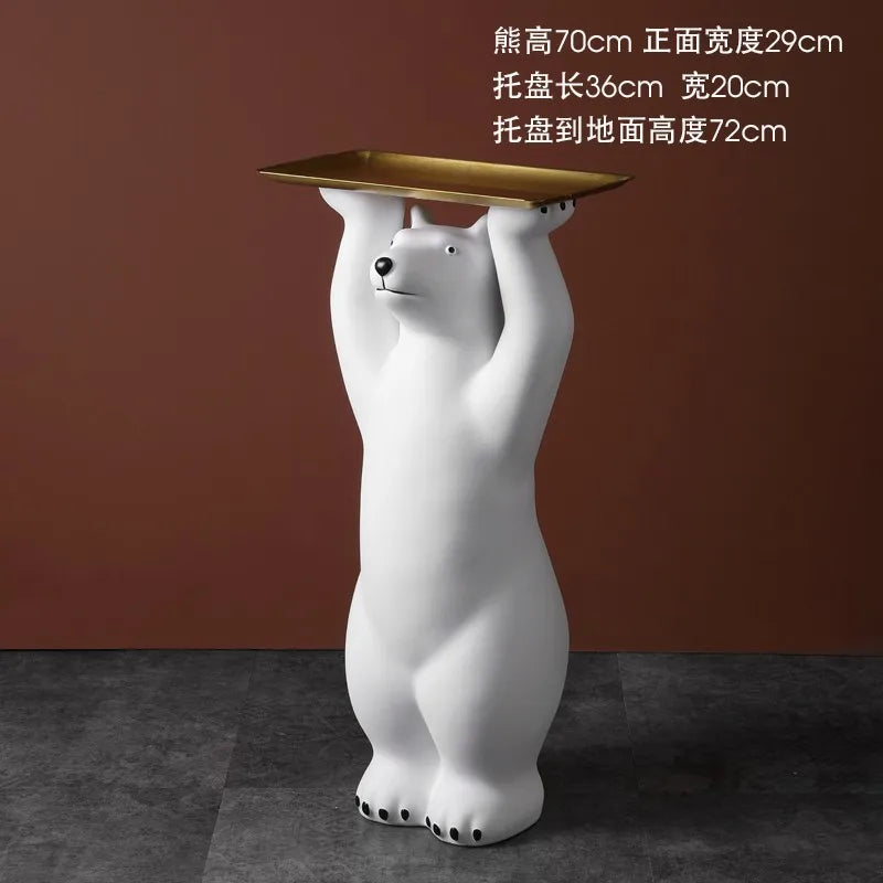 Creative Polar Bear Floor Statue with Storage Tray - Large Animal Home Decor for Living Room and Entryway Living Room Decoration