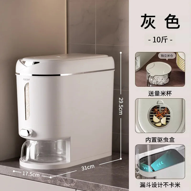 Rice bucket, household sealed rice tank, rice box, insect and moisture resistant, kitchen rice storage container, high-end