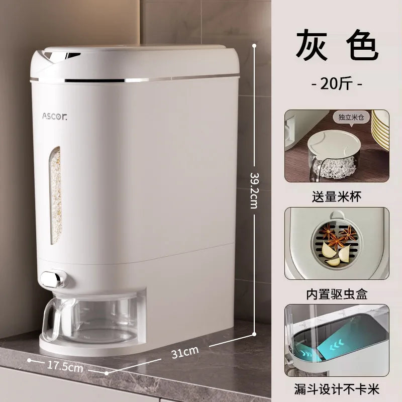 Rice bucket, household sealed rice tank, rice box, insect and moisture resistant, kitchen rice storage container, high-end