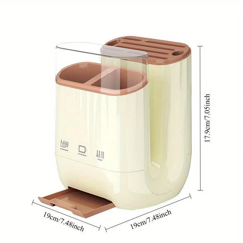 1pc Kitchen Knife Holder Rack Grid Partition Integrated Knife Holder Cutting Board Knife Rack Chopsticks and Spoon Storage Rack