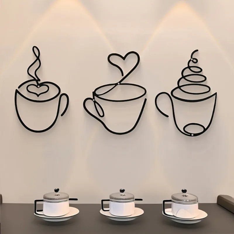 1/3pcs of Creative Coffee Wall Hangings, Coffee Shop Decorations,  Interior Wall Decorations, Wall Hanging Iron Paintings