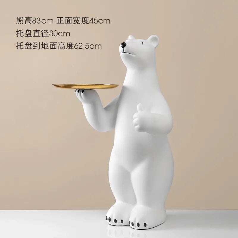 Creative Polar Bear Floor Statue with Storage Tray - Large Animal Home Decor for Living Room and Entryway Living Room Decoration