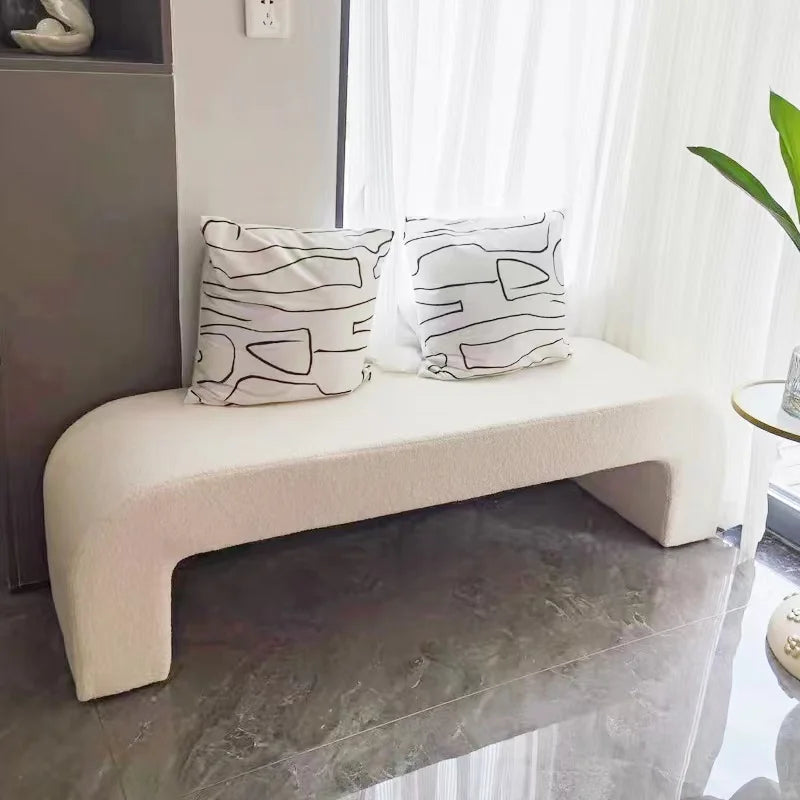 Solid Wood Faux Sheep Bed Bench Curved Anti-Bump Shoe Stool Sturdy Chair with AntiSlip Entryway Seat Easy Clean Durable Design