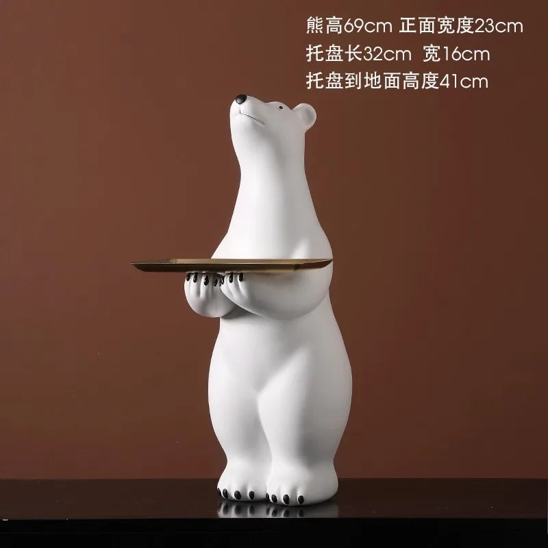 Creative Polar Bear Floor Statue with Storage Tray - Large Animal Home Decor for Living Room and Entryway Living Room Decoration