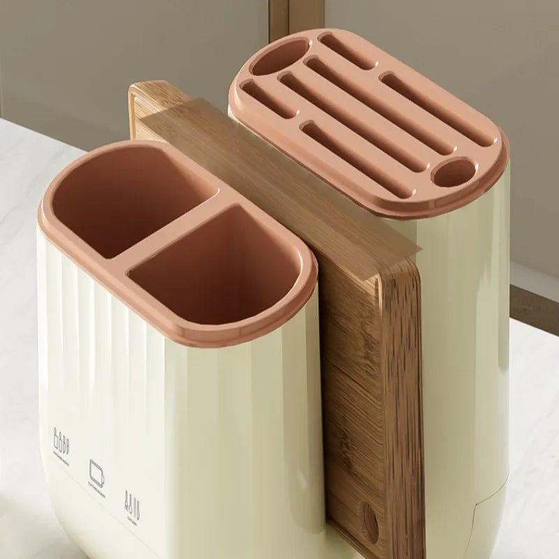 1pc Kitchen Knife Holder Rack Grid Partition Integrated Knife Holder Cutting Board Knife Rack Chopsticks and Spoon Storage Rack