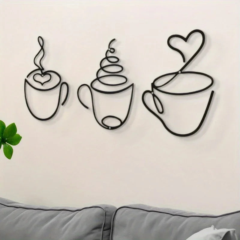 1/3pcs of Creative Coffee Wall Hangings, Coffee Shop Decorations,  Interior Wall Decorations, Wall Hanging Iron Paintings