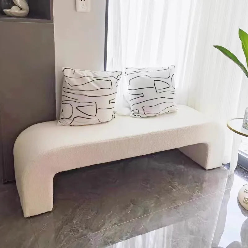 Solid Wood Faux Sheep Bed Bench Curved Anti-Bump Shoe Stool Sturdy Chair with AntiSlip Entryway Seat Easy Clean Durable Design