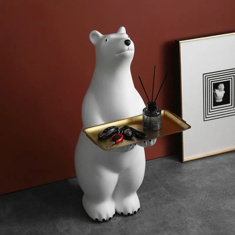 Creative Polar Bear Floor Statue with Storage Tray - Large Animal Home Decor for Living Room and Entryway Living Room Decoration