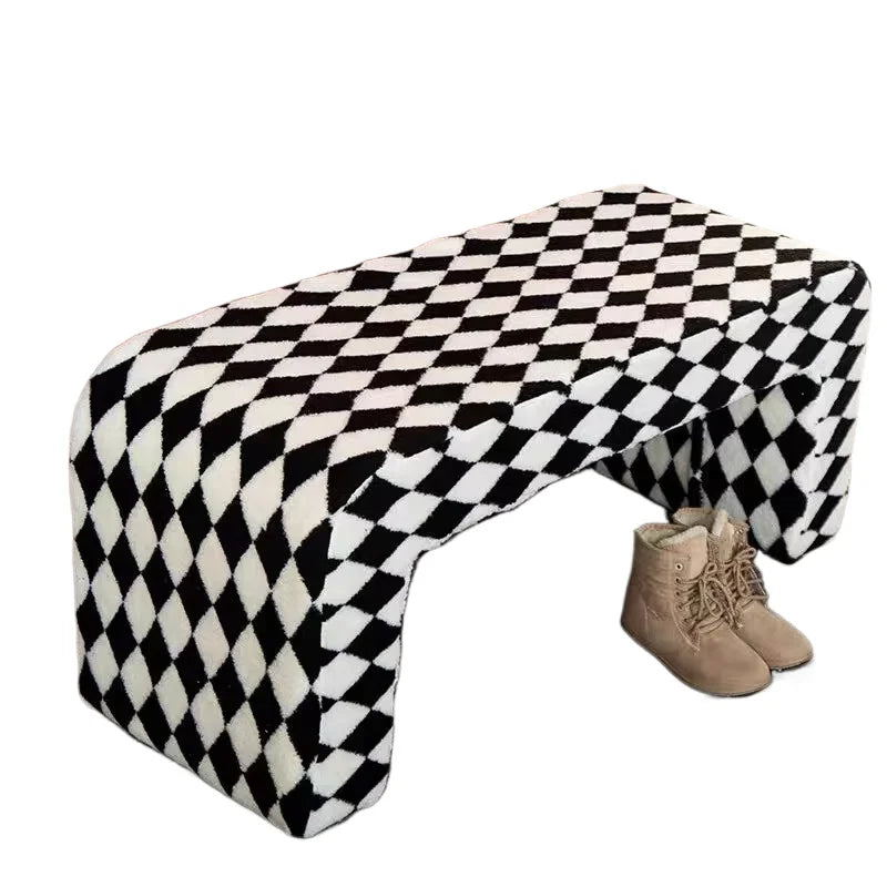 Solid Wood Faux Sheep Bed Bench Curved Anti-Bump Shoe Stool Sturdy Chair with AntiSlip Entryway Seat Easy Clean Durable Design