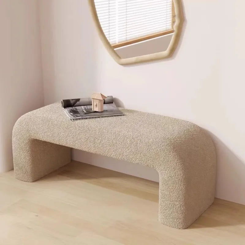Solid Wood Faux Sheep Bed Bench Curved Anti-Bump Shoe Stool Sturdy Chair with AntiSlip Entryway Seat Easy Clean Durable Design