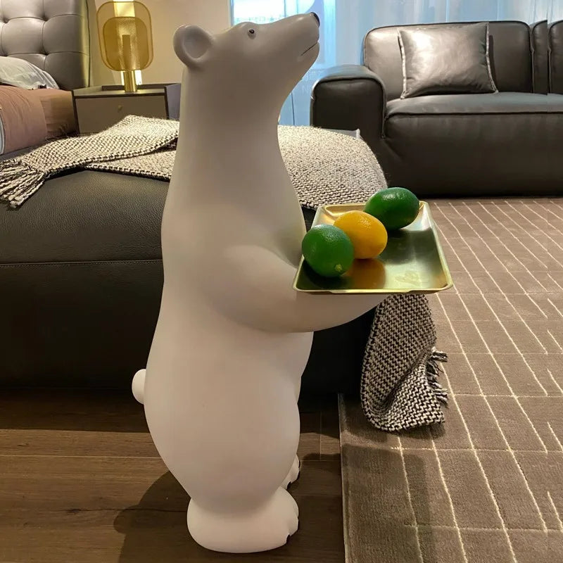 Creative Polar Bear Floor Statue with Storage Tray - Large Animal Home Decor for Living Room and Entryway Living Room Decoration