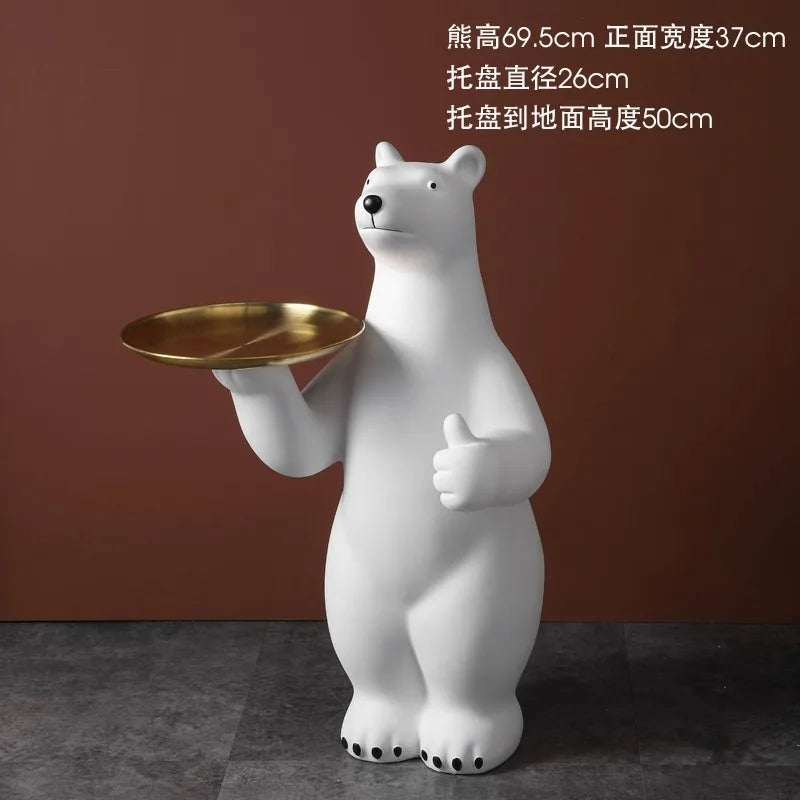 Creative Polar Bear Floor Statue with Storage Tray - Large Animal Home Decor for Living Room and Entryway Living Room Decoration