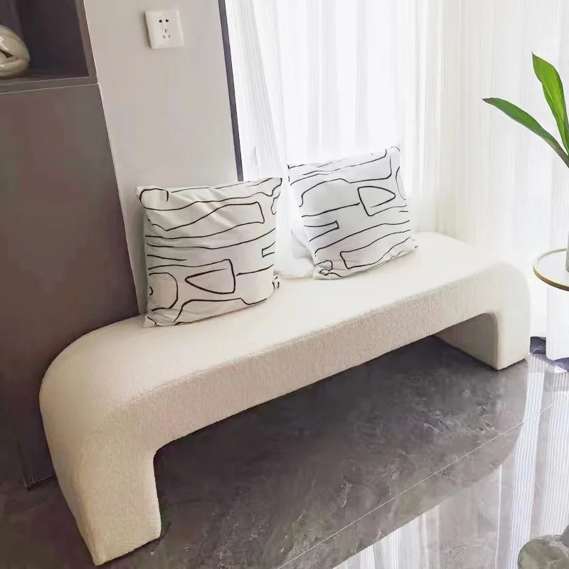 Solid Wood Faux Sheep Bed Bench Curved Anti-Bump Shoe Stool Sturdy Chair with AntiSlip Entryway Seat Easy Clean Durable Design