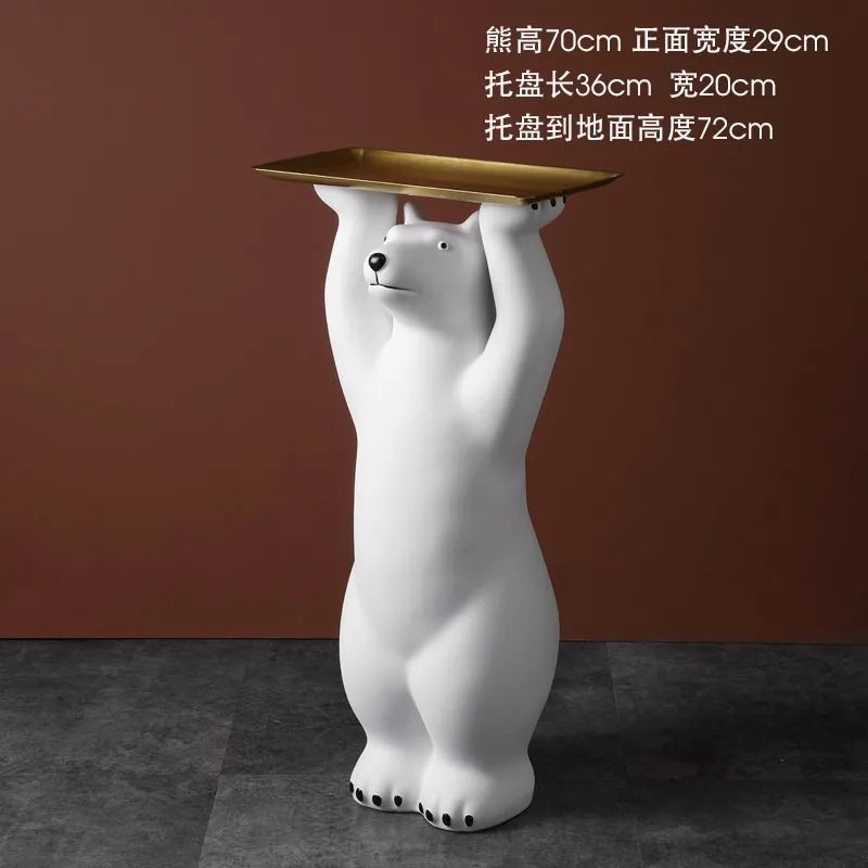 Creative Polar Bear Floor Statue with Storage Tray - Large Animal Home Decor for Living Room and Entryway Living Room Decoration