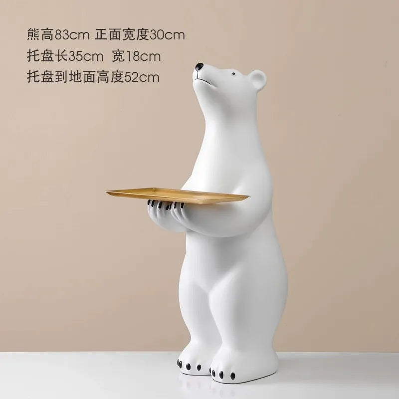Creative Polar Bear Floor Statue with Storage Tray - Large Animal Home Decor for Living Room and Entryway Living Room Decoration