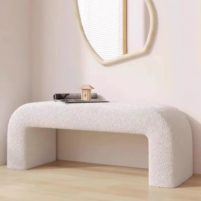 Solid Wood Faux Sheep Bed Bench Curved Anti-Bump Shoe Stool Sturdy Chair with AntiSlip Entryway Seat Easy Clean Durable Design